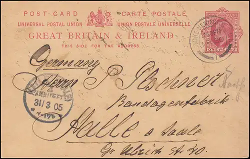 Großbritannien Postkarte P 31 Eduard VII. aus London - STOKE NEWINGTON 30.3.1905