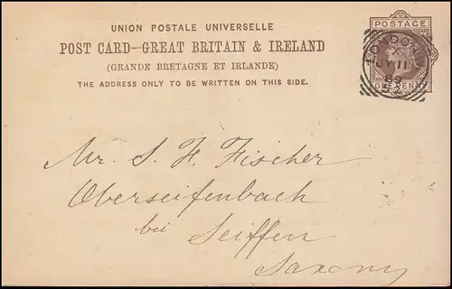 Royaume-Uni Carte postale P 18 rouille-temple LONDON W.X 11.7.1889 vers Allemagne