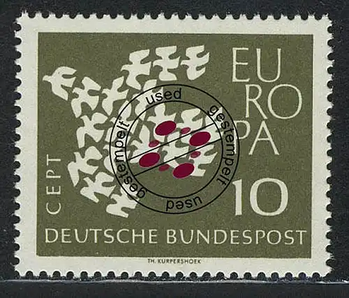 367xw Europe/CEPT 10 PF pigeon avec caoutchouc lisse, tamponné O