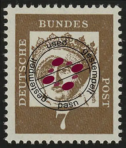 348x (ohne Fluo) Bedeutende Deutsche 7 Pf hl. Elisabeth, gestempelt O