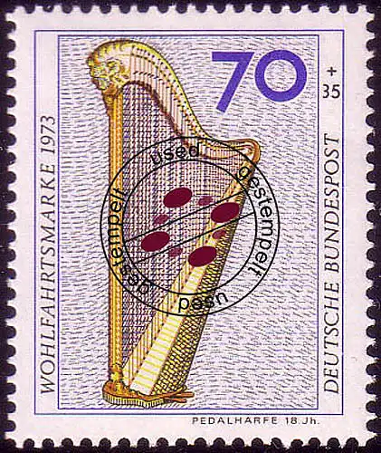 785 Wohlfahrt Musikinstrumente 70+35 Pf Pedalharfe O gestempelt