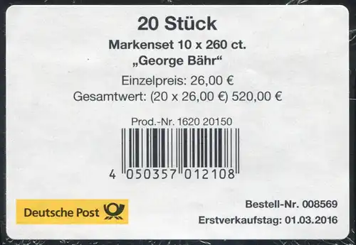 104 MH George Bähr: Eglise féminine Dresde, BANDREOLE pour 20 jeux de marques, 25 mm