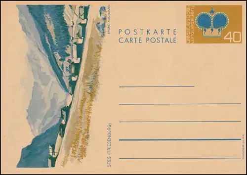 Liechtenstein Postkarte P 80X Krone: Steg (Triesenberg), WZ. 3 (Z), **