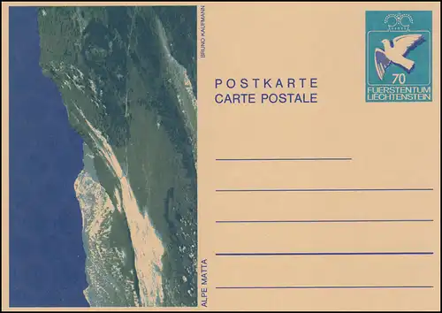 Liechtenstein Postkarte P 83 Taube: Alpe Matta, **