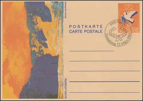 Liechtenstein Carte postale P 82 Pigeon: Schellenberg, ESSt VADUZ 12.3.1984