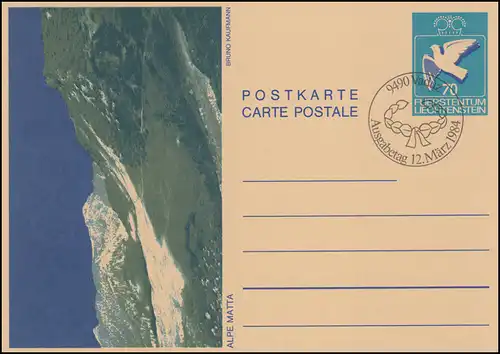 Liechtenstein Carte postale P 83 Pigeon: Alpe Matta, ESSt VADUZ 12.3.84