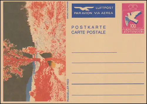 Liechtenstein Postkarte P 84 Taube: Ruggeller Ried (Luftpost eingedruckt), **