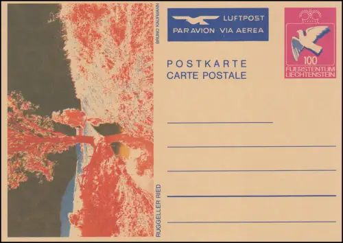 Liechtenstein Postkarte P 84 Taube: Ruggeller Ried (Luftpost eingedruckt), **