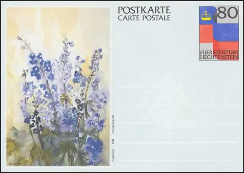 Liechtenstein Postkarte P 86 Fahne: Rittersporn, **