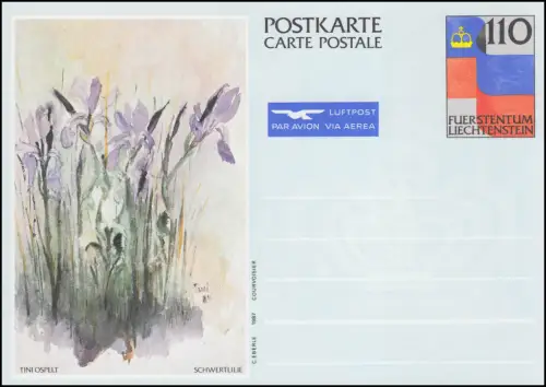 Liechtenstein Carte postale P 87 Faucon: Liée d'épée (pilon d ' air), **