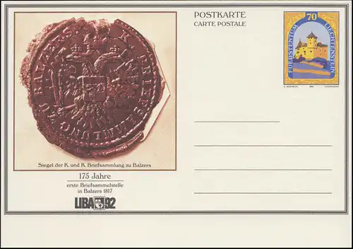 Liechtenstein Carte postale P 90 Château de Gutenberg: Siegel zu Balzers, **