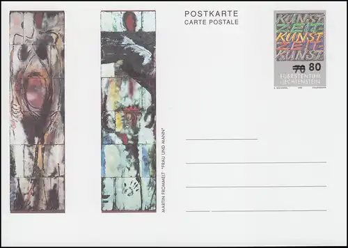 Liechtenstein Postkarte P 100 Zeitkunst-Motiv: Überdruck 80 auf 70, **