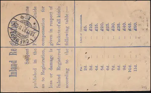 Großbritannien Einschreibe-Umschlag 18 Aa Zusatzfr. BRADFORD-YORK 16.11.1897