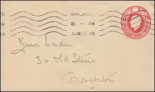 Großbritannien Umschlag U 21b BRIGHTON 13.1.1914 als Ortsbrief