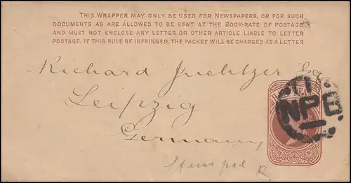 Royaume-Uni Streifband S 7 Viktoria de Londres "NPB" vers Leipzig vers 1890