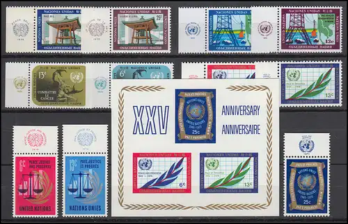 220-230 Nations unies New York millésime 1970 complet - avec TAB, frais de port ** / MNH