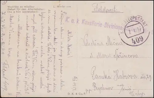 Feldpost BS K.u.K. Kavallerie-Divisions-Bäckerei FELDPOST 409 - 7.1.1917 auf AK