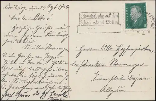 Publier-O Flammebahn sur le saustinsland 1286 m, 1.9.1930 sur AK Fribourg/Breis.