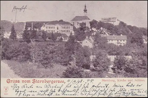 AK Gruss du lac de Starnberg - Eglise et château, Einkreis STARNBERG 10.9.1898