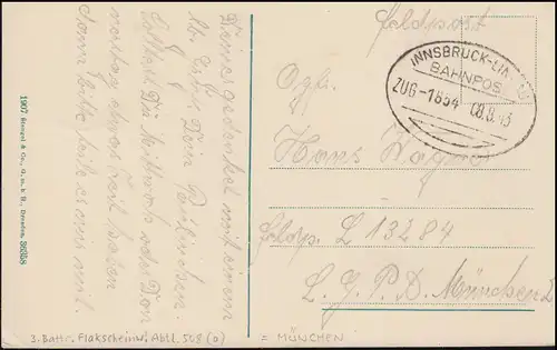 Post Post INNBRUCK-LANDAU ZUG 1854 8.8.43 sur la Chapelle des Bosses de Dornbirn-AK