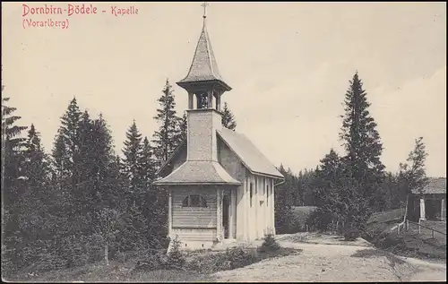 Bahnpost INNBRUCK-LANDAU ZUG 1854 8.8.43 auf Feldpost-AK Dornbirn-Bödele Kapelle