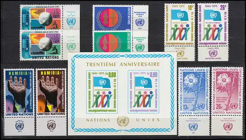 279-288 Nations Unies New York année 1975 complète - avec TAB, frais de port ** / MNH