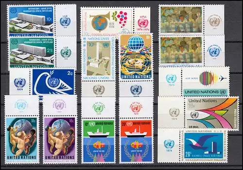 264-278 Nations Unies New York année 1974 complète - avec TAB, frais de port ** / MNH