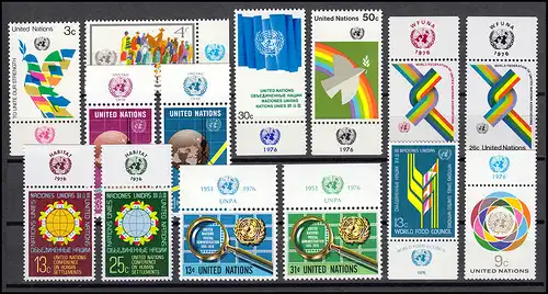 289-302 Nations Unies New York année 1976 complète - avec TAB, frais de port ** / MNH
