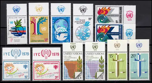 328-339 Nations Unies New York année 1979 complète - avec TAB, frais de port ** / MNH