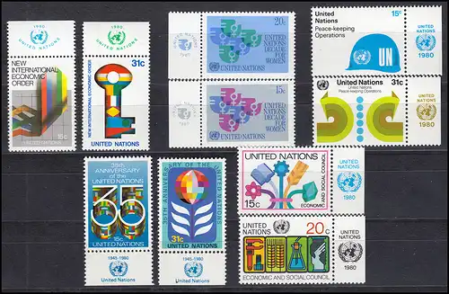 340-365 Nations Unies New York année 1980 complète - avec TAB, frais de port ** / MNH