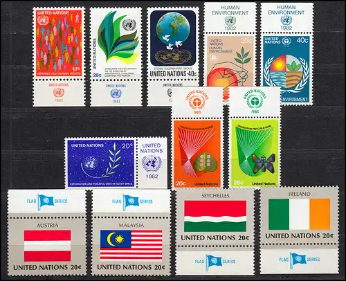 391-414 Nations Unies New York année 1982 complète - avec TAB, frais de port ** / MNH