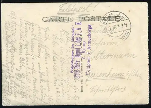 Poste de terrain recrues de champ dépôt 1 du 7e AK 29.5.16 sur Ak Mont de Lorette Chapelle