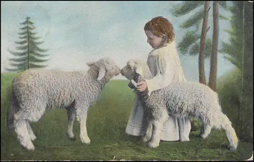 Angleterre Fille d'A.A avec deux agneaux, VENTNOR 4.11.1905