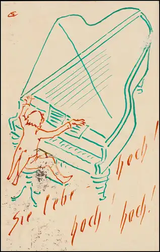 Künstlerkarte Der Klavierspieler, BREMEN 16.6.1920 nach Lesum 