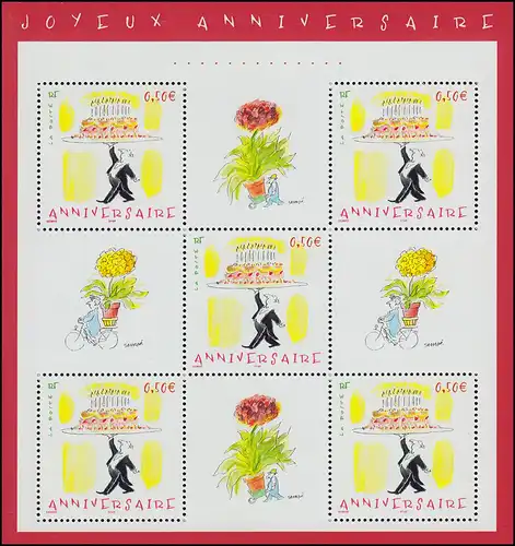 3833 Marque de salutation Kservner apporte gâteau d'anniversaire - Petit arc I avec 5 timbres **