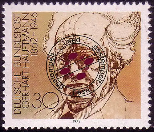 959 Nobelpreisträger aus Block, 30 Pf Hauptmann O gestempelt