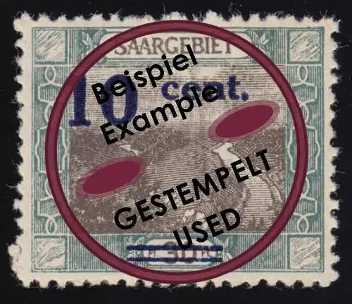 Saargebiet 72AI Landschaftsbild 10 Cent auf 30 Pf, gestempelt