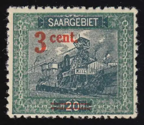 Saargebiet 70A Landschaftsbild 3 Cent auf 20 Pf, ** postfrisch