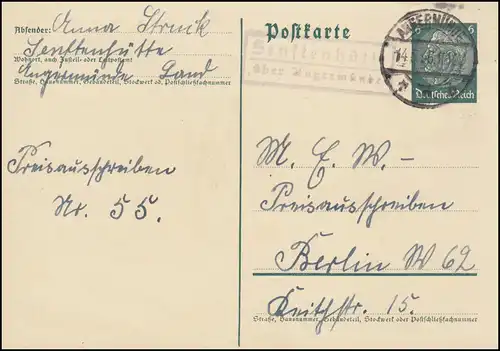 Landpost Senftenhütte über ANGERMÜNDE 14.5.1936 auf Postkarte P 226I nach Berlin
