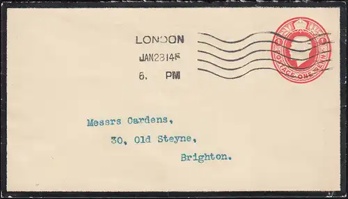 Großbritannien Privatumschlag PU 21 Trauerbrief LONDON 28.1.1914 nach Brighton