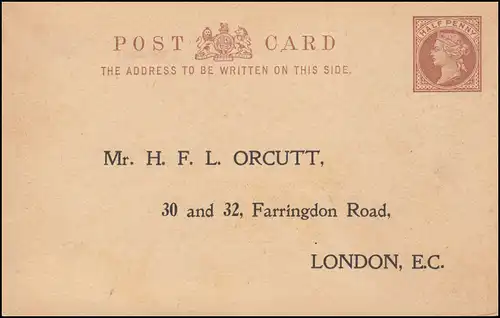 Großbritannien P 10 Königin Viktoria Vordruck Firma Orcutt London, ungebraucht