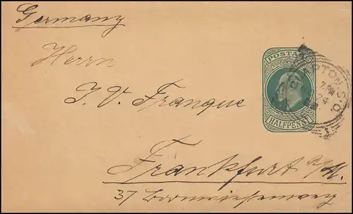 Großbritannien Streifband König Eduard VII. aus CLAPTON 24.11. nach Frankfurt/M.