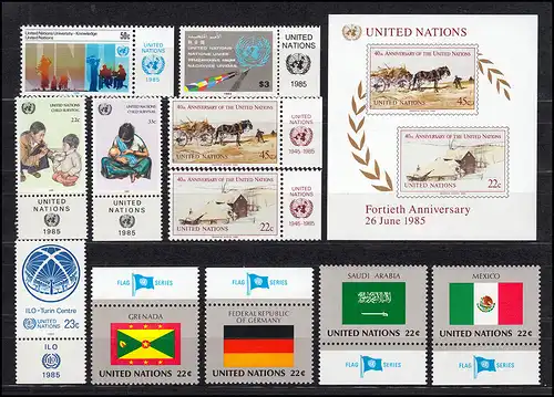 466-489 UNO New York Jahrgang 1985 komplett - mit TAB, postfrisch ** / MNH