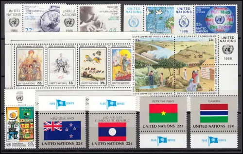 490-518 Nations Unies New York année 1986 complète - avec TAB, frais de port ** / MNH
