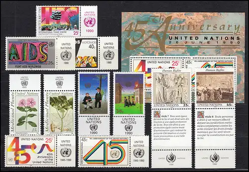 597-607 Nations Unies New York année 1990 complète - avec TAB, frais de port ** / MNH