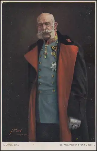 Carte postale de terrain K.B. 1. Res.-Div. 16.5.1915 sur tableau-AK Empereur Franz Josef I.