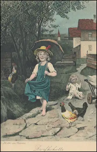 Künstler-AK R.Hirth du Frenes Dorfkokette, Feldpost LÜTJENBURG (PLÖN) 9.11.17