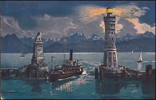 Zensur Überwachungsstelle Konstanz XIV. - Leuchtturm, Hafen, MEERSBURG 1917