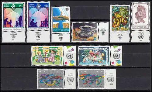 661-678 UNO New York Jahrgang 1994 komplett mit TAB, postfrisch ** / MNH