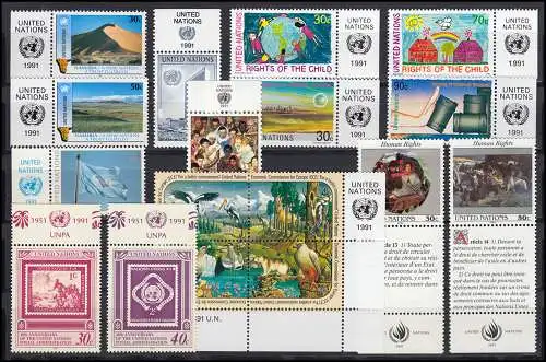 608-624 UNO New York Jahrgang 1991 komplett - mit TAB, postfrisch ** / MNH